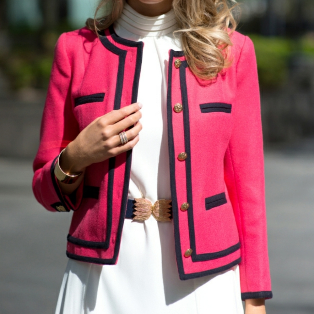 🎉J. Crew Pink Navy Double Serge Wool Lady Jacket